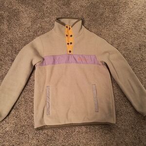 Cotopaxi Beige Fleece Pullover with Lilac & Orange Trim, Size Small